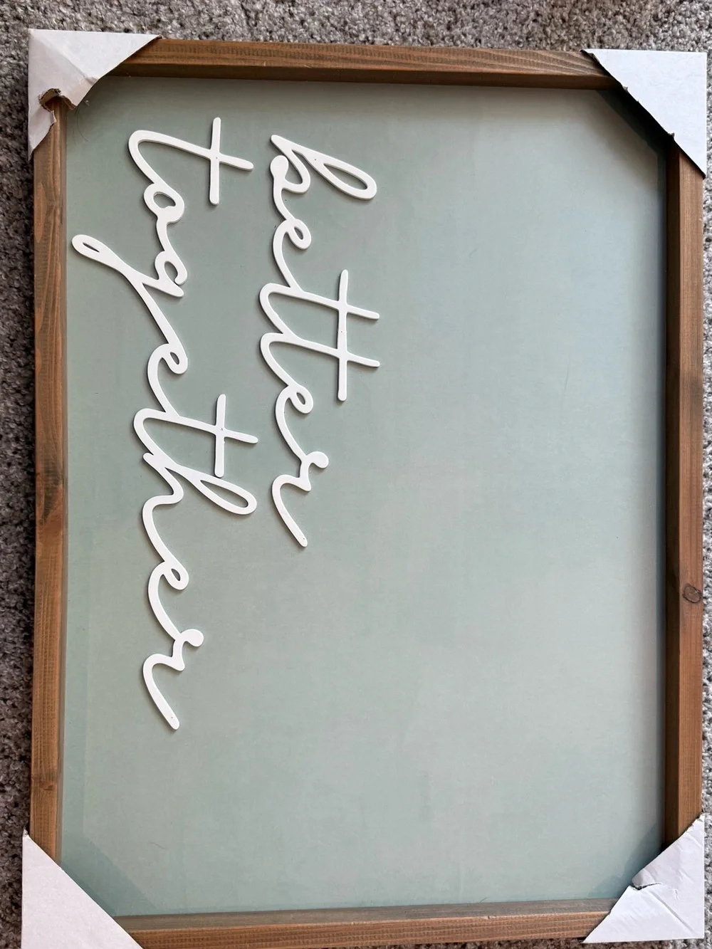 Hobby Lobby White Script 'be better together' on Sage Green